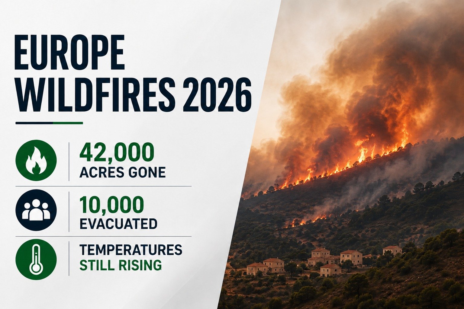 Europe Wildfires 2026: 42,000 Acres Gone, 10,000 Evacuated and Temperatures Still Rising