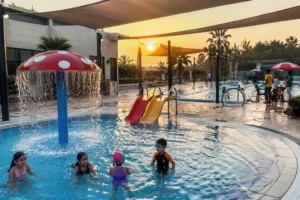 Kids enjoying safe swimming activities in a family-friendly swimming pool in Karachi